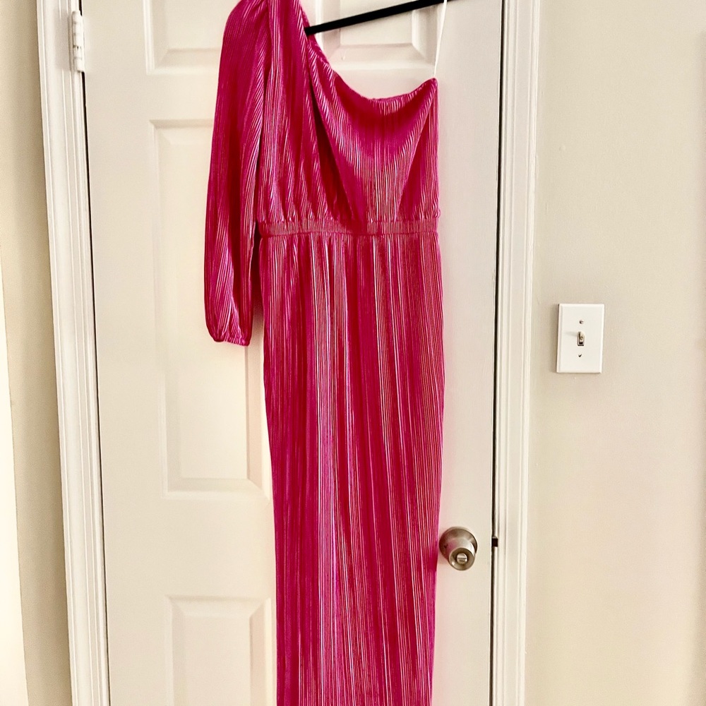 petal & pup one shoulder pleated pink dress